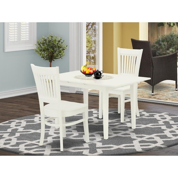 East West Furniture 3 Piece Norfolk Wood Dining Table Set - Linen White NOVA3-LWH-W - main